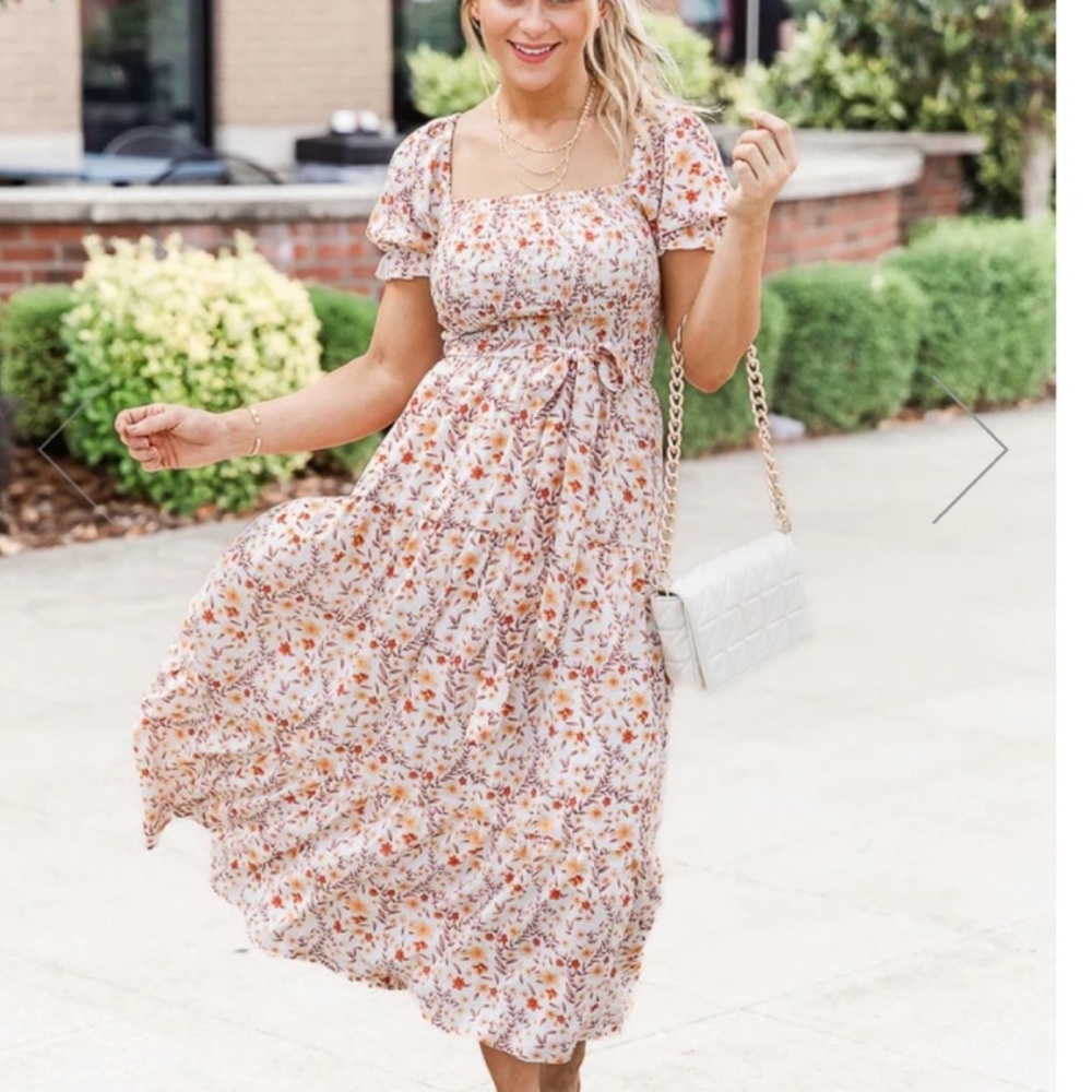 Pink Lily Make It Your Own Brown Smocked Bust Midi Dress Size Small